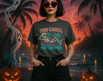 Summerween Skeleton Graphic Tee: Spooky Retro Pool Party Shirt