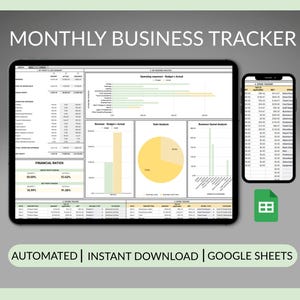Monthly Business Tracker Google Sheets | Income + Expense Spreadsheet | Digital Finance Spreadsheet | Small Business Template | Editable