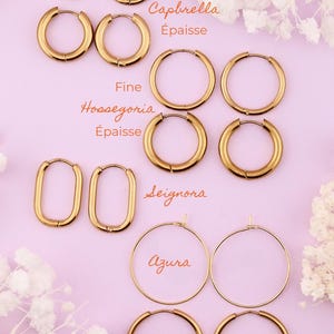 Créoles dorées en acier inoxydable 304L/316L – Compatibles pampilles interchangeables – Bijoux légers – 5 modèles disponibles