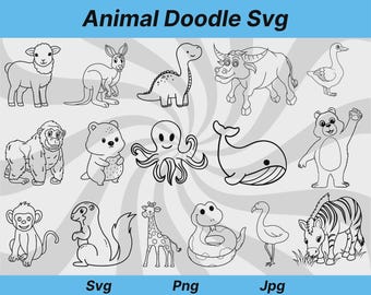 Animal Doodle Svg, Cute Animal Svg, Safari Animal Svg, Animal Clipart, Animals Svg, Farm Animals Svg, Nursery Svg, Animal Doodle Png