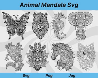 Mandala de animales SVG, silueta de mandala, clipart de mandala, mandala de animales PNG, animales SVG, mandala PNG, zentangle de animales SVG, mandala SVG