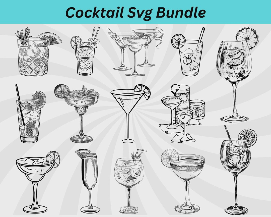 Cocktail Svg Bundle, Cocktail Glass Svg, Cocktail Clipart, Drinking Svg ...