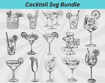 Paquete SVG de cóctel, Copa de cóctel SVG, Clipart de cóctel, Bebida SVG, Alcohol SVG, Archivo SVG de cóctel, Cóctel PNG, Silueta de cóctel