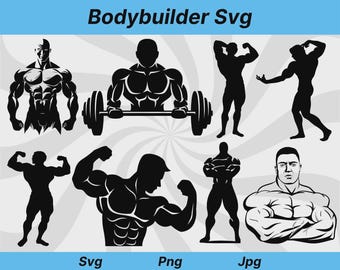 Silueta de culturista, clipart de culturista, vector de culturista, levantamiento de pesas, levantamiento de potencia