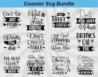 Paquete de posavasos SVG, posavasos SVG, posavasos divertidos, posavasos de café, posavasos de cerveza, citas sobre café, citas sobre cerveza SVG, bebidas SVG