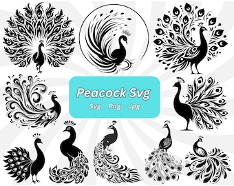 Paquete de imágenes prediseñadas de pavo real, imágenes prediseñadas de pavo real, archivos de corte de pavo real, imágenes prediseñadas de pavo real, imágenes prediseñadas de animal, imágenes prediseñadas de pájaro, mandala de pavo real, silueta de pavo real, pavo real PNG