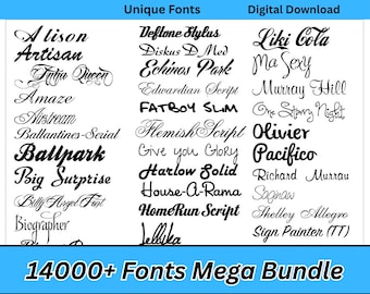 Paquete de más de 14 000 megafuentes: fuentes cursivas, fuentes para Cricut, fuentes para Procreate, fuentes cursivas, fuentes para Canva, fuentes para bodas y fuentes caligráficas.