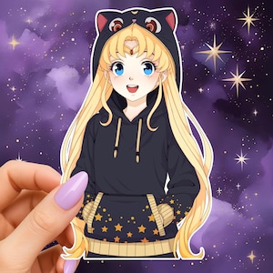 Sailor Moon x Luna - Sticker or Magnet - Anime - Hand Drawn - Hand Made - Laminated - Water Resistant