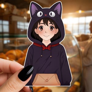 Kiki x Jiji - Kiki&#39;s Delivery Service - Sticker or Magnet - Anime - Hand Drawn - Hand Made - Laminated - Water Resistant