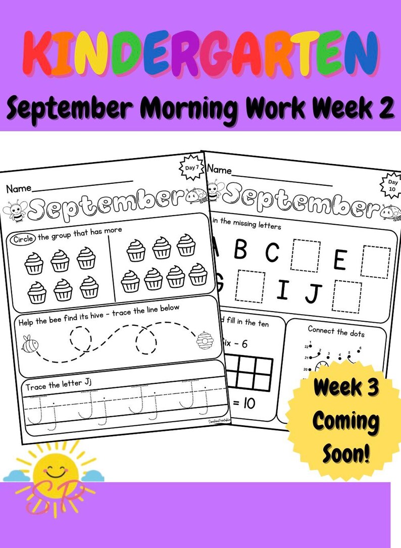 September Kindergarten Morning Work | Week 2 Worksheets | Phonics, Math ...