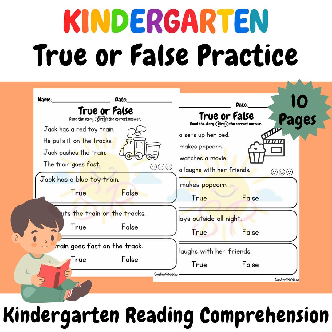 Kindergarten Reading Comprehension | True or False Worksheets - Etsy