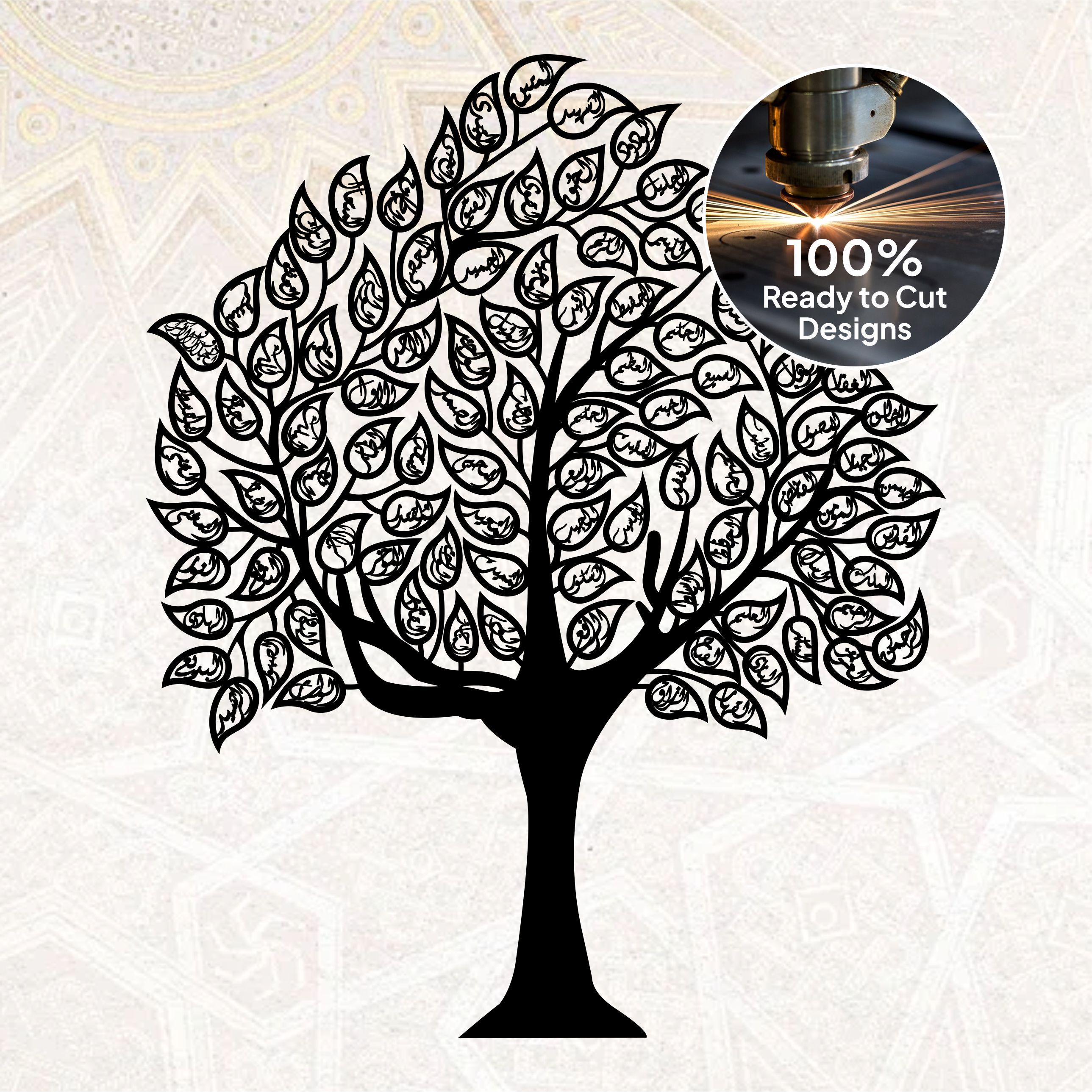 99 Names of Allah Islamic Tree Wall Art | Laser Cut Files (SVG, DXF ...