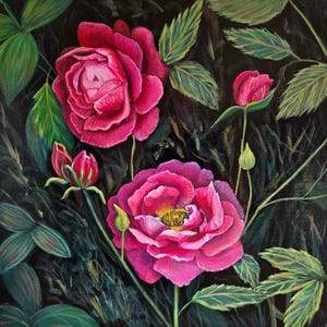 Rosehip Rose Acrylic Painting Original Art FLORAL Artwork Painting FLORAL Art