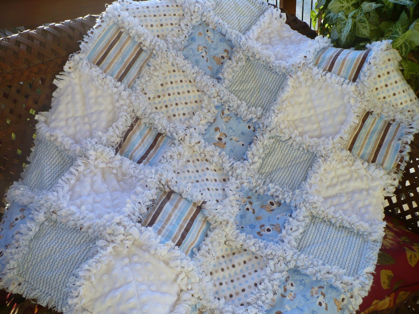 Baby Boy Rag Quilt Blue and Brown Puppies Dots and Stripes Etsy
