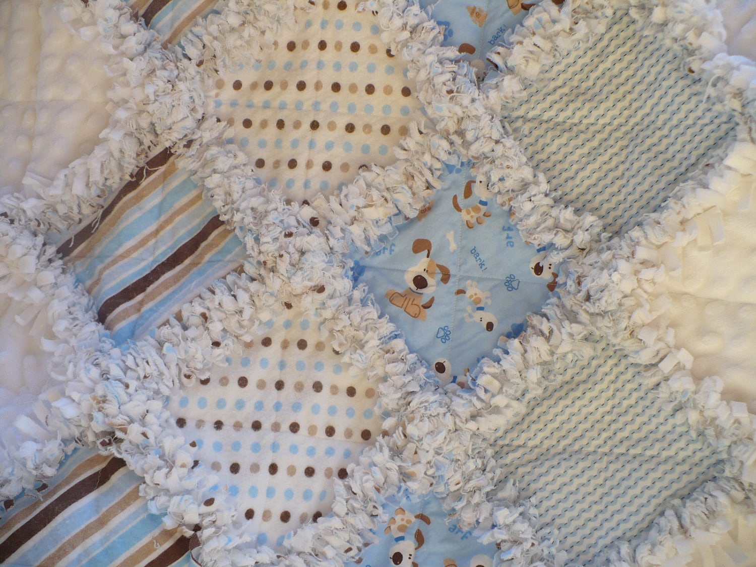 Baby Boy Rag Quilt Blue and Brown Puppies Dots and Stripes Etsy