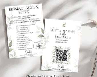 Wedding QR code in postcard format / share and exchange photos, wedding sign to print, olive wedding decoration