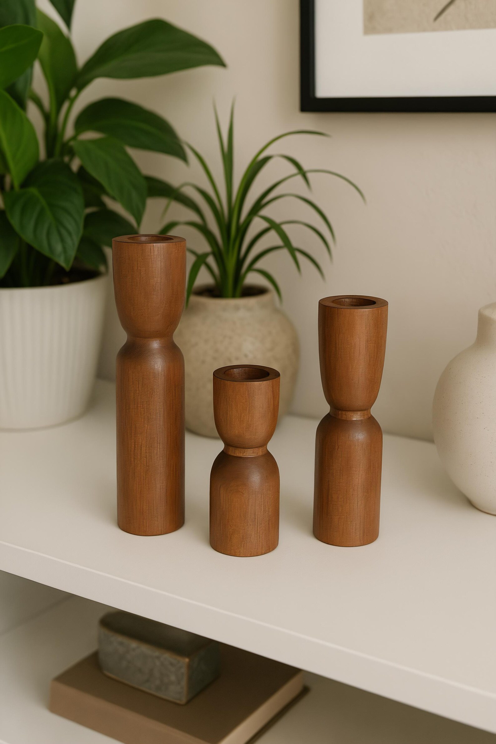 Light Wood Set of 3 Wooden Candle Holders | Handmade Home Decor ...