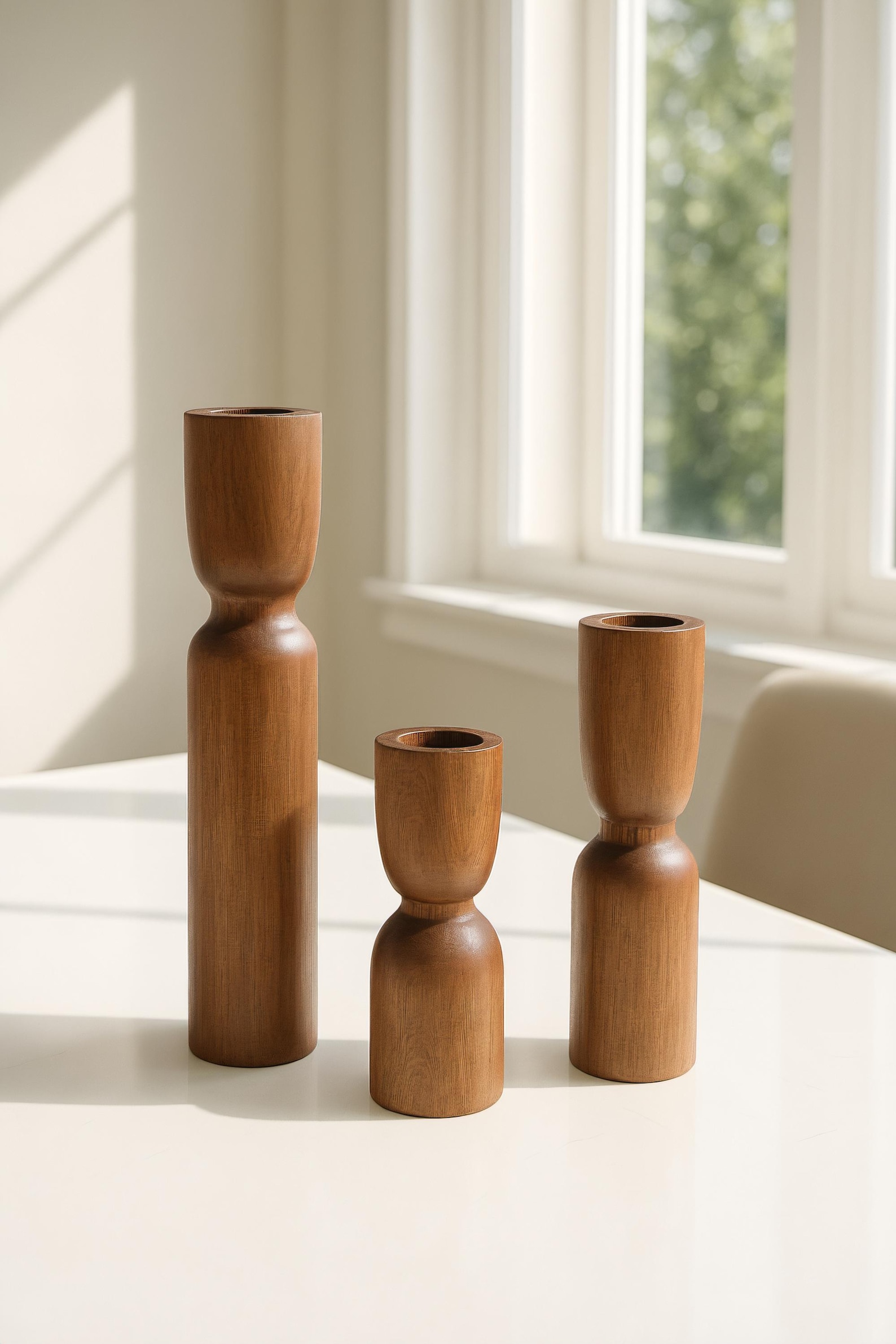 Light Wood Set of 3 Wooden Candle Holders | Handmade Home Decor ...