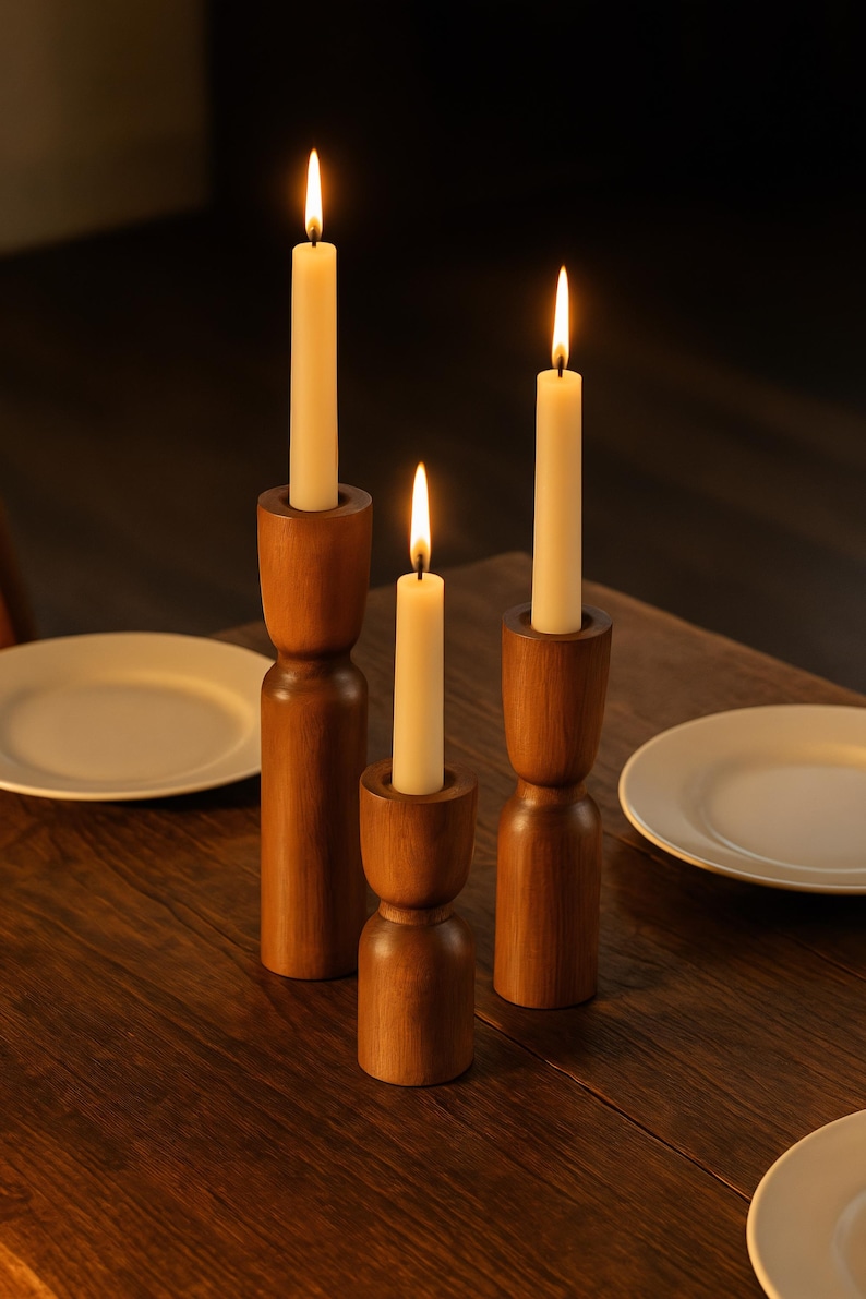 Light Wood Set of 3 Wooden Candle Holders | Handmade Home Decor ...