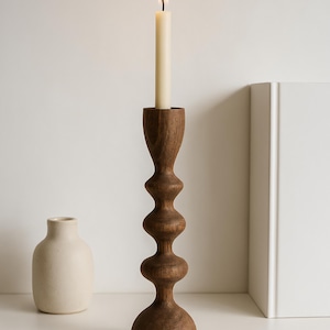 Dark Wooden Decorative Candle, Candlestick Holders – Minimalist Design, Wooden Gifts, Shelf Decor, Candle Holder for Table Centerpiece
