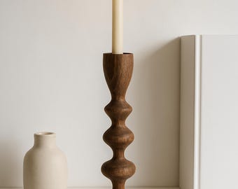 Dark Wooden Decorative Candle, Candlestick Holders – Minimalist Design, Wooden Gifts, Shelf Decor, Candle Holder for Table Centerpiece