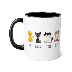 Un Deux Trois Cat, Fun Cat Coffee Cup, Cat Lover Gift, Playful Kitchen Decor, Cute Cat Mug, Unique Pet Owner Gift