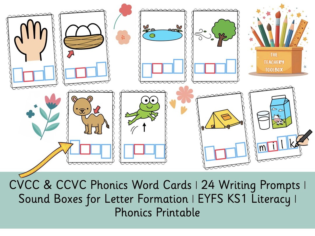 CVCC & CCVC Phonics Word Cards | 24 Writing Prompts | Sound Boxes for ...