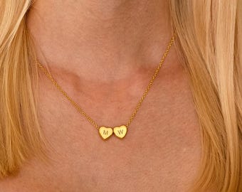 Tiny 3D Initial Heart Charm Necklace, Custom Gold Letter Necklace, Family Necklace, Minimalist Necklace, Womens Necklace, Gifts for Her