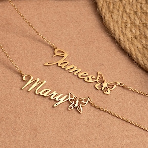 Personalised Birth Butterfly Name Necklace, Name Necklace With Butterfly, 18K Gold Plated Name Necklace, Birthday Gift For Her, Gift For Mom