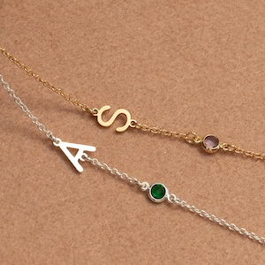 14k Gold initial Bracelet, Personalized Birthstone initial Bracelet, Letter Bracelet, Personalized jewelry, Gift for Her, Mother&#39;s Day Gift