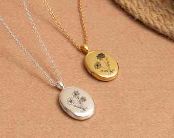 Medaillon Halskette mit Geburtsblume, individuell gravierte Blumenstrauß Medaillon, Blumen Foto Medaillon Halskette, Geschenke für Weihnachten, Erinnerungsgeschenke für Mutter