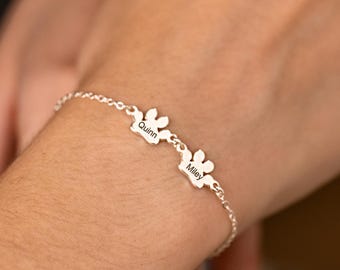 Personalized Paw Print Bracelet,Custom Pet Name Bracelet,Minimalist Dog Cat Paw Jewelry,Pet Lover Gift for Women,Pet Bracelet,Birthday Gift