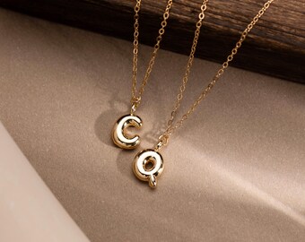 Dainty Bubble Letter Necklace, Custom Bubble Initial Necklace, Minimalist Bubble Letter Necklace, Personalized Charm Jewelry, Gift for Her