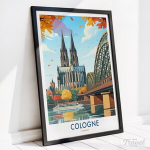 Cartaz de viagem de Colônia, Alemanha - Impressão de arte de parede | Ilustração de marco alemão | Decoração de cidade no Rio Reno