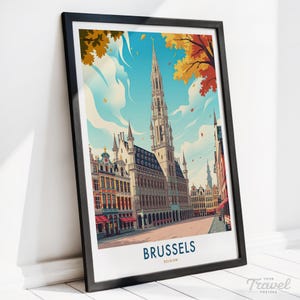 Brussels Belgium Travel Poster – Wall Art Print | Grand Place Illustration | European Architecture Home Decor or Gift