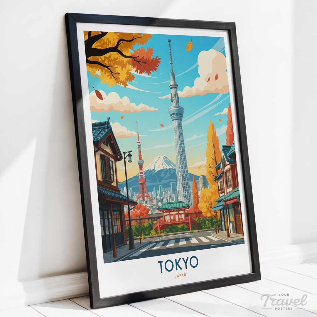 Tokyo Japan Travel Poster | Skyline Print | Mount Fuji Wall Art | Retro ...