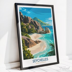 Seychellen Reise-Plakat indischer Ozean-Druck | Retro Wandkunst für Wohnkultur oder Geschenk