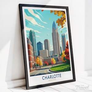Charlotte Travel Poster – North Carolina Print | Modern Cityscape for Home Office Decor or Gift