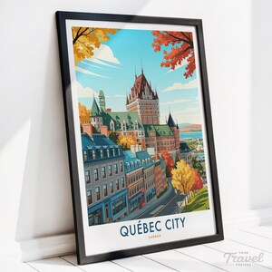 Impression de voyage au Québec - Canada, affiche de la ligne d'horizon du Québec, décoration d'intérieur d'art mural, art de la ville à accrocher au mur, cadeau de pendaison de crémaillère