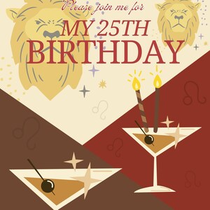 Leo Birthday Invitation Canva Template | Bold & Glam Zodiac Party | Editable Download