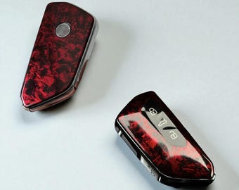 Capa de fibra de carbono forjada vermelha para chaveiro - VW/Seat/Skoda/Cupra (2 conjuntos)