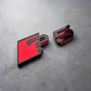 Audi A & S Line Emblem – Gloss Black Red Sport Badge (Models 1-8)