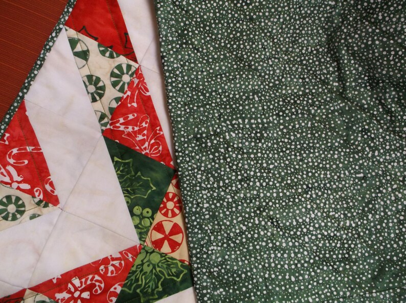 Holiday ribbons table runner quilted batik runner christmas triangles table runner