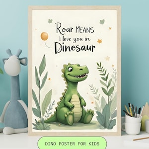 Dino Wall Art Printable | Roar Means I Love You in Dinosaur | Kids Room Poster | Nursery Printable | Instant Download