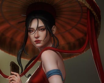 3D Printing STL File: Asian Woman with Umbrella