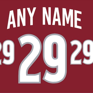 May include: A maroon rectangular graphic featuring the white text ANY NAME arched at the top. Below the text, the number 29 is displayed three times in a row, with the central 29 being significantly larger than the two smaller 29s on each side.