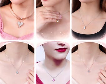 Conjunto de joyería de 12 piezas con cristales Swarovski: gargantilla de cadena de serpiente en oro rosa, pendientes colgantes, regalo.