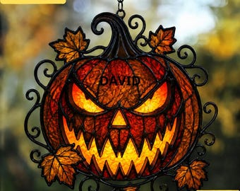 Acchiappasole in acrilico a forma di zucca di Halloween, decorazione per finestre a forma di zucca effetto vetro colorato, decorazione autunnale con luna, regalo di Halloween autunnale