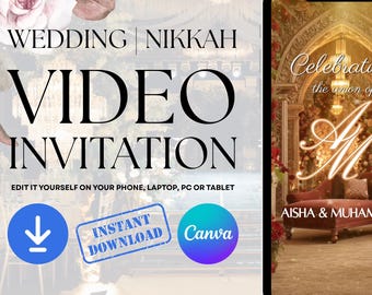 Editable Wedding Video Invitation: Nikkah, Walima, Video Wedding Invite Celebration DIY Video MP4 (Digital Download)