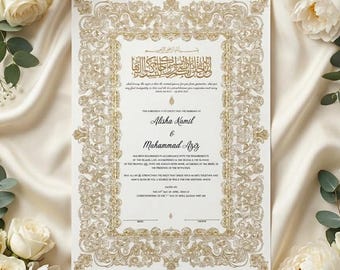 Luxury Nikkah Certificate Template with FREE THUMBPRINT PAGE Editable Certificate in Canva Digital Nikkah Contract Gold Nikah Nama